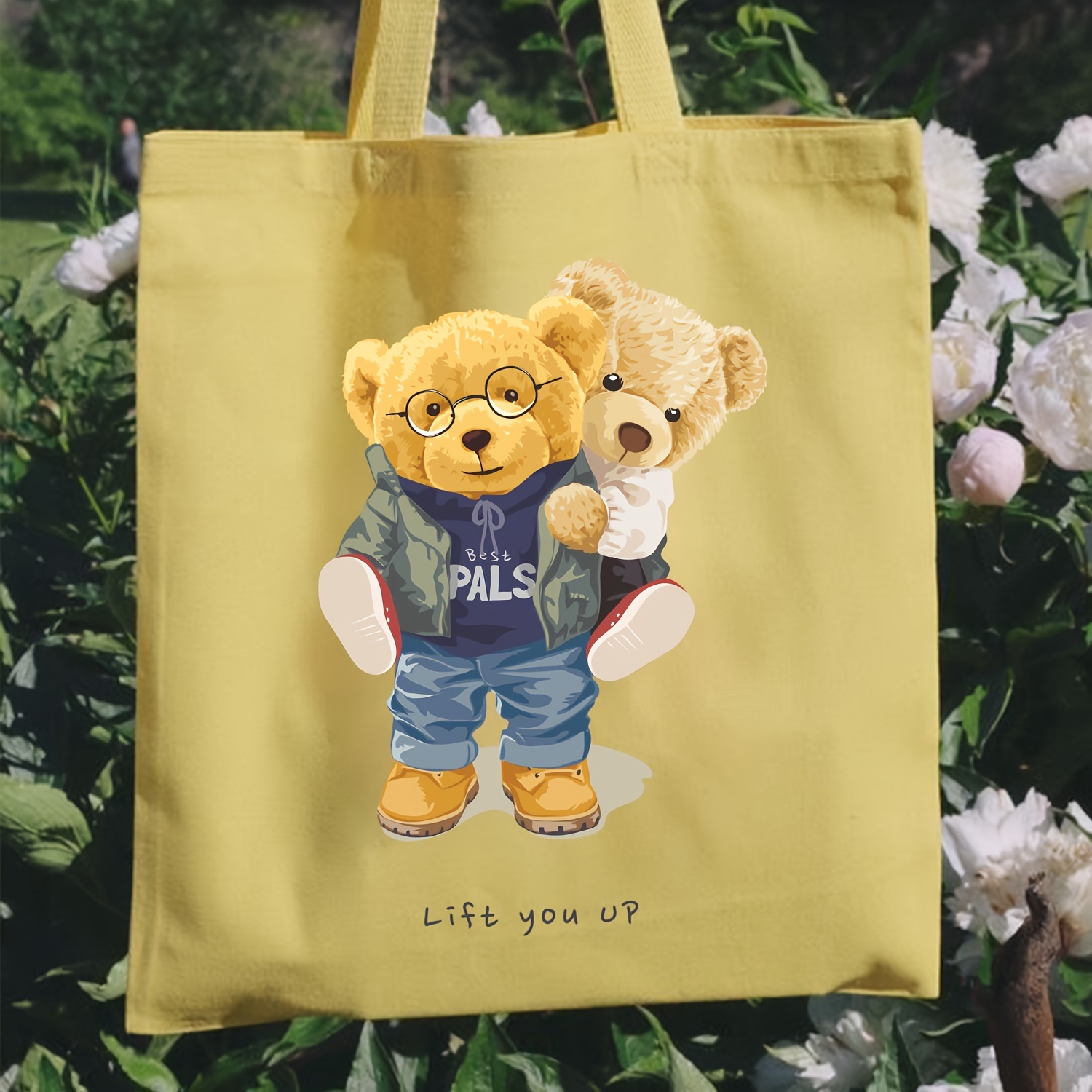 canvas tote bag cute teddy bear couple college Temu