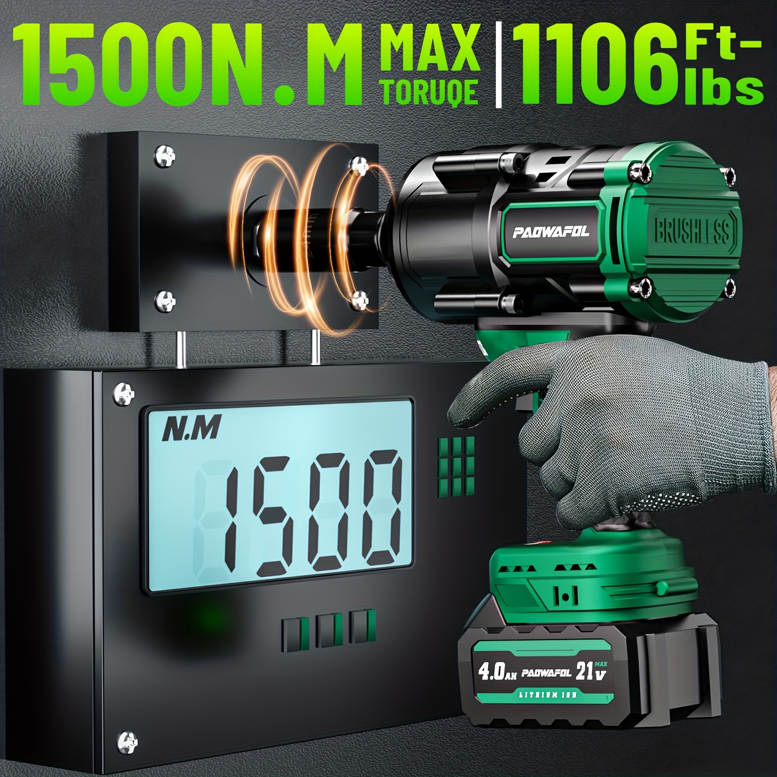 Cordless Impact Wrench | 21V Brushless 1500Nm High Torque (1/2