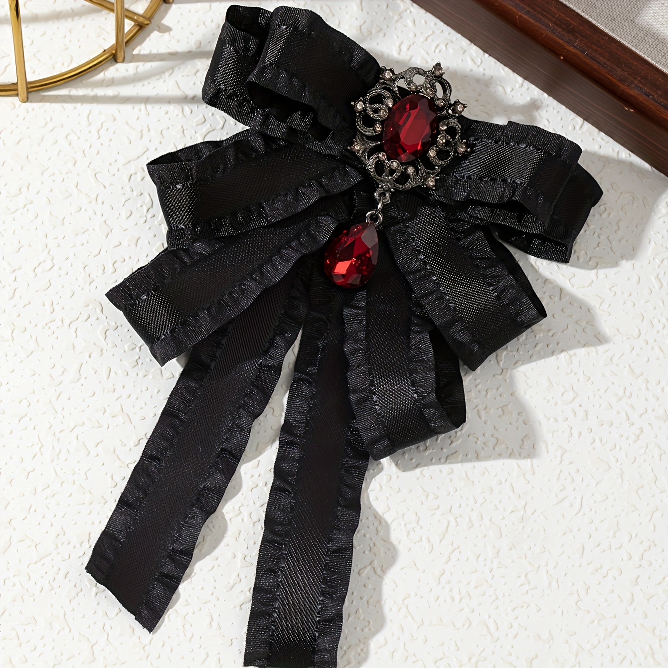TEMU 1pc Satin Bow Rhinestone Pendant Vintage Brooch, Retro Gothic Style, Decor For Suit Blouse Dress, Ideal Holiday Gift Accessory