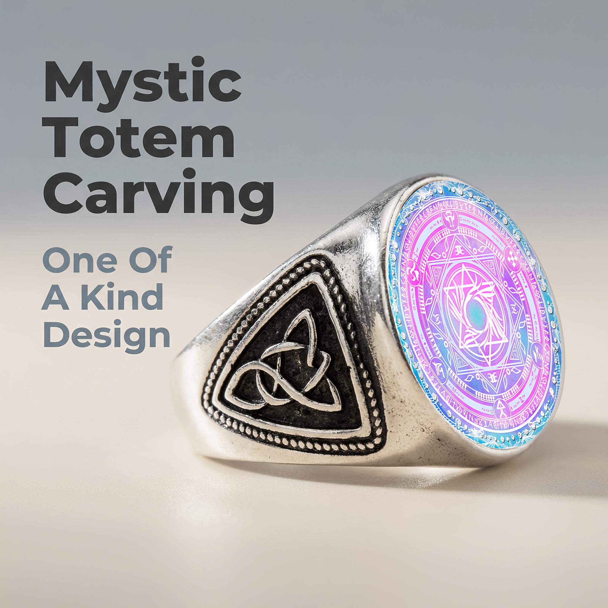 Unisex Metallic Texture Mystical Hexagram Pattern Ring