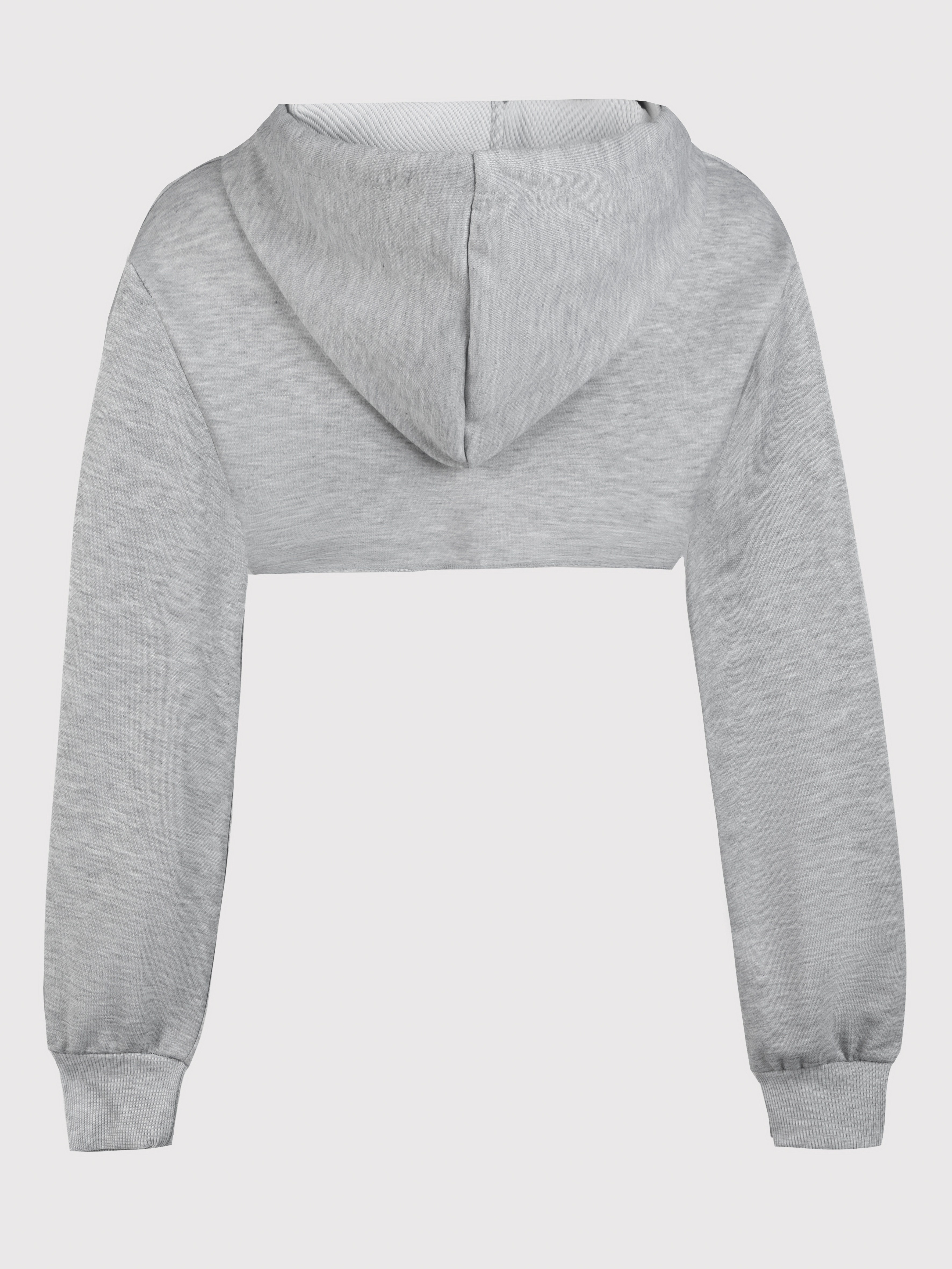 Solid Dipped Hem Drawstring Hoodie, Casual Long Sleeve Crop Sweatshirt, Women's Clothing