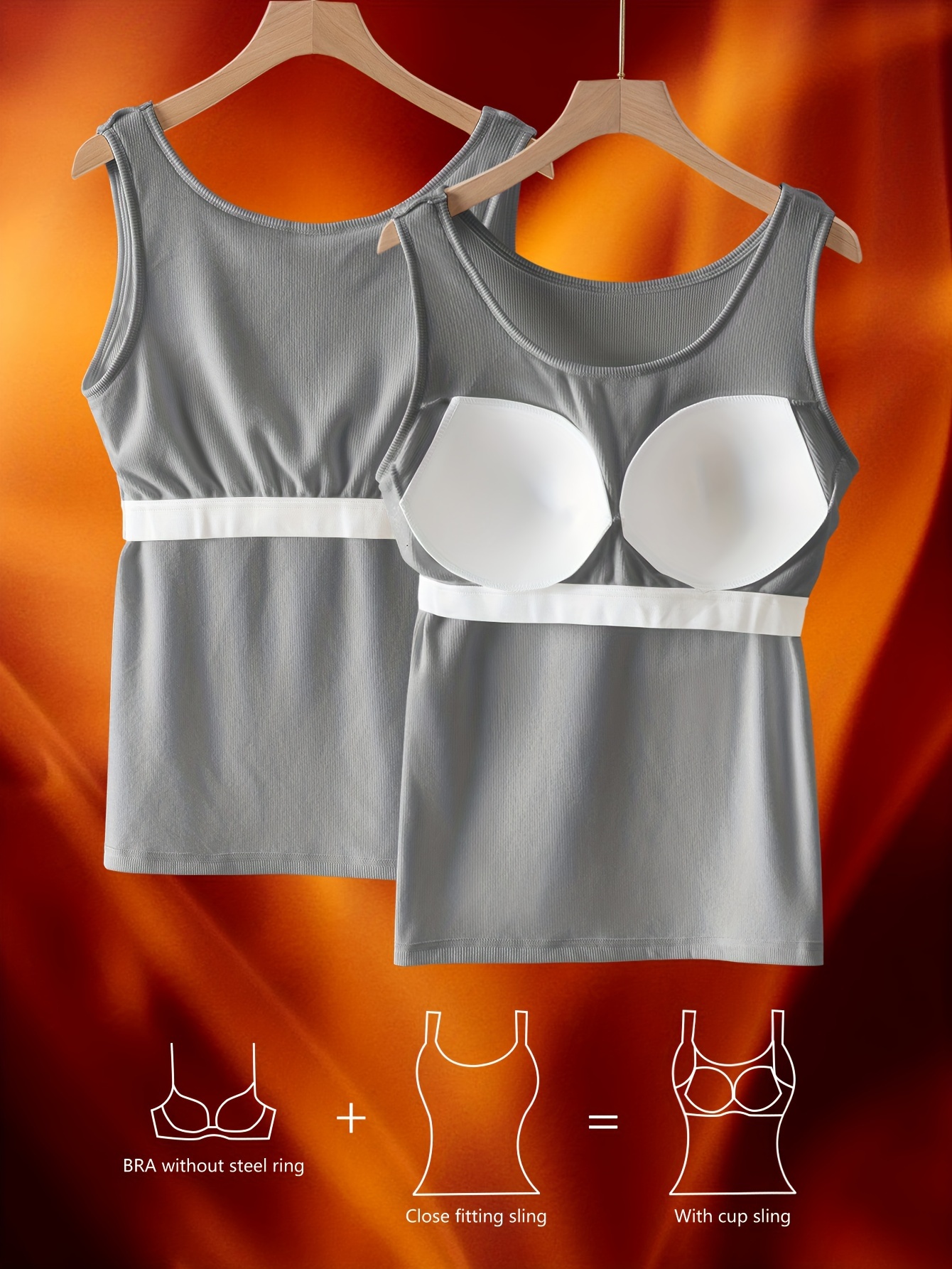 Women's Ribbed Tank Top with Built-in Bra Pads & 2-in-1 Vest Design - No Underwear Needed, Striped Pattern, Hand Wash Only for Workouts & Casual Wear, Casual, Clothing, Modern, Durable Fabric, Comfortable Fit, Clothing, Stylish, Soft Material, Women