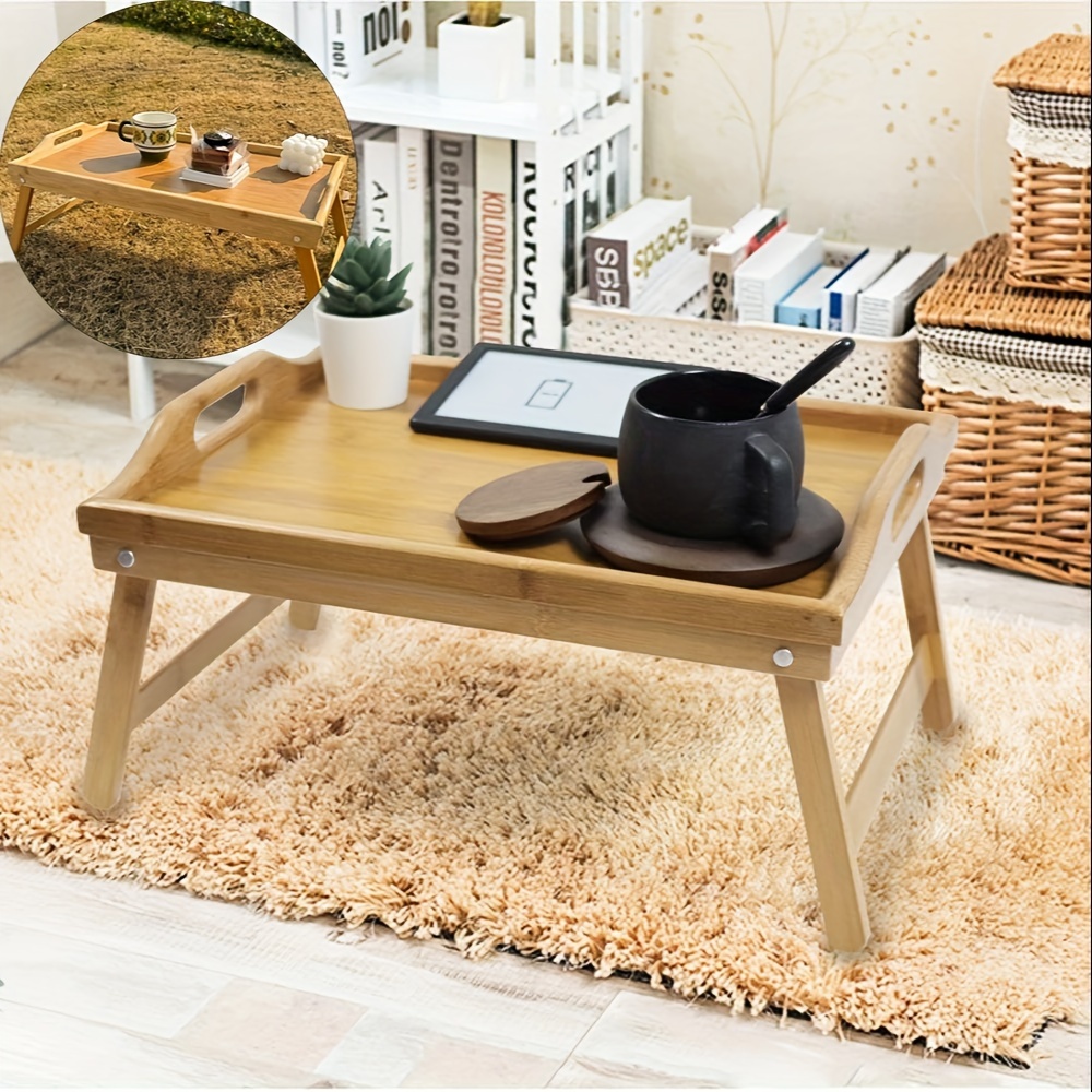 

1pc Bamboo Tray Table, 19.7*11.8*7.8in, Portable Coffee Table, Foldable Design With Armrest, Dining Table For Picnic, Camping, Multi-purpose Table For Indoor/outdoor Use