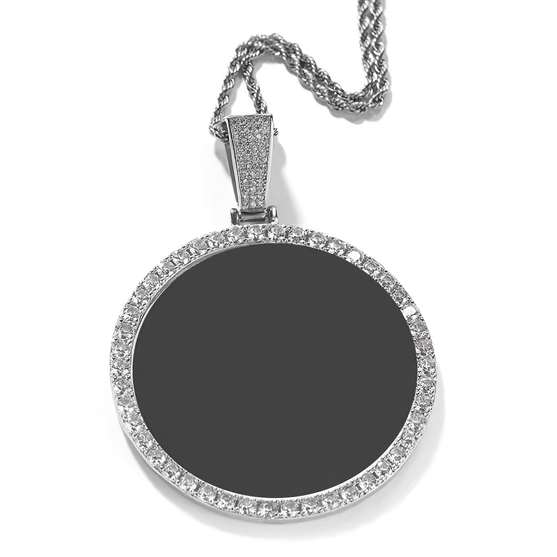 

1pc Style Personalized Photo Pendant Necklace With Artificial Crystals, Alloy Body, Hip Hop Jewelry For Men And Women, Anniversary Gift