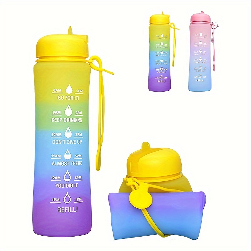 

2pc New Silicone Folding Water Bottle Food Grade Heat Resistant Travel Portable Sports Telescopic Water Cup Folding Water Cup