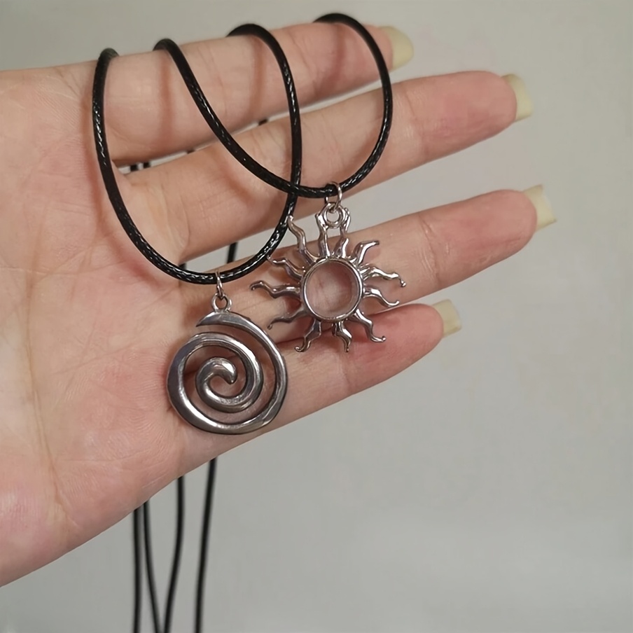 Vintage Gothic Punk Spiral Sun Pendant Necklace