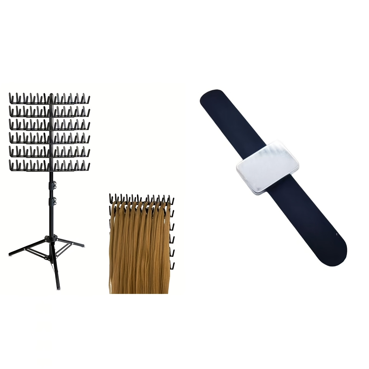 TEMU Support pour perruque avec 1 jeu d'anneaux de fixation, support de rangement à connexion, trépied organisateur de mèches de dreadlocks, outil