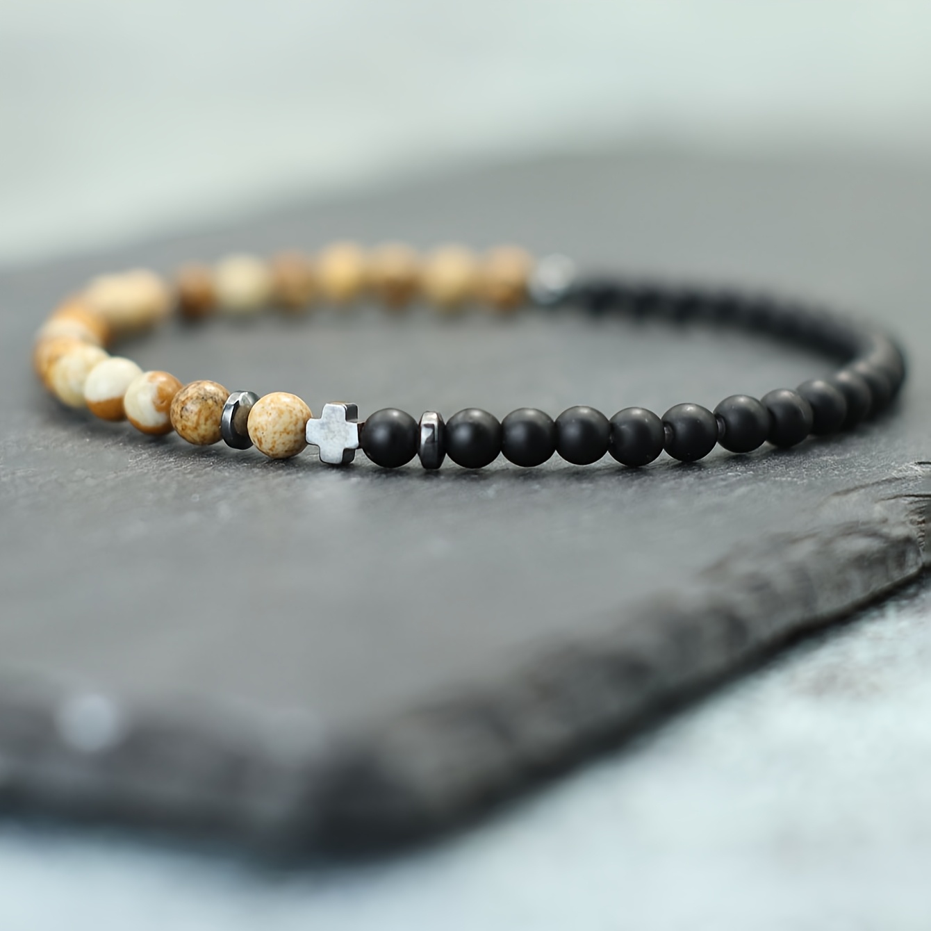 Image of 1pc Noter Men's 4mm Beaded Rope - Full 4mm Beads From Terminal, Casual Bracelet Suitable For Teacher's Day, Back-to, Graduation Gifts