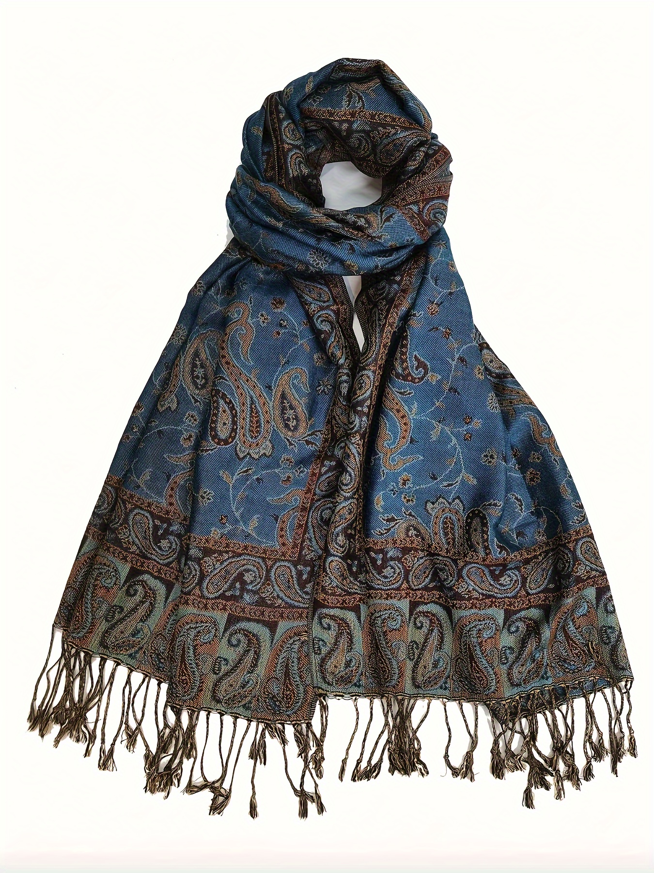 Plus Size, Plus-size Autumn/winter Faux Vintage Paisley Jacquard Versatile Fringe Scarf Shawl Coat