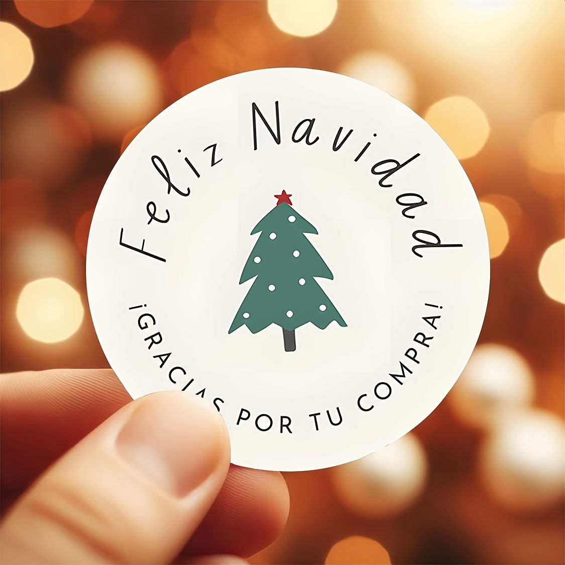 TEMU 66 Etiquetas festivas de papel de regalo " Navidad" con diseño de árbol navideño - Pegatinas en español " Navidad" para envolver, decorar y
