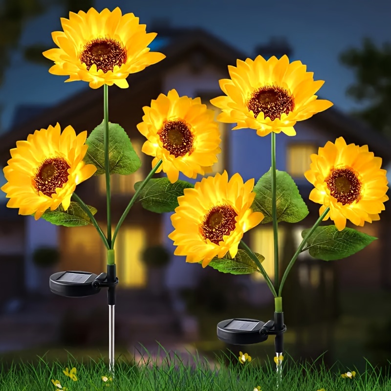 

Solar-powered Sunflower Garden Lights - 3-head, Outdoor Decorative Stakes For Yard, Patio & Lawn - Perfect Birthday Gift For Mom