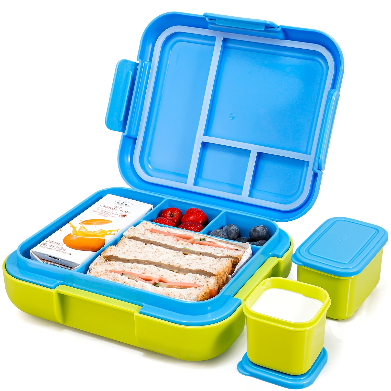 

1pc, Bento Lunch Box - Large 4.8 Cups Lunch Container With 2 Modular Containers - 4 Compartments, Leak-proof, Portable Handle, Microwave/dishwasher Safe