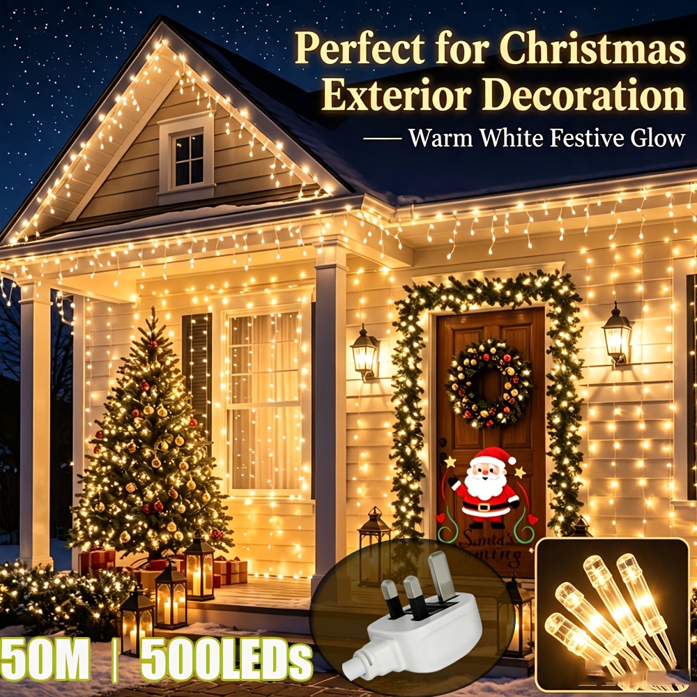 TEMU Led String Lights, 10//50m 100/200/300/500ldes Fairy Lights, Uk Plug 8 Christmas String Lights, For Halloween & Christmas Decor, Wedding Party