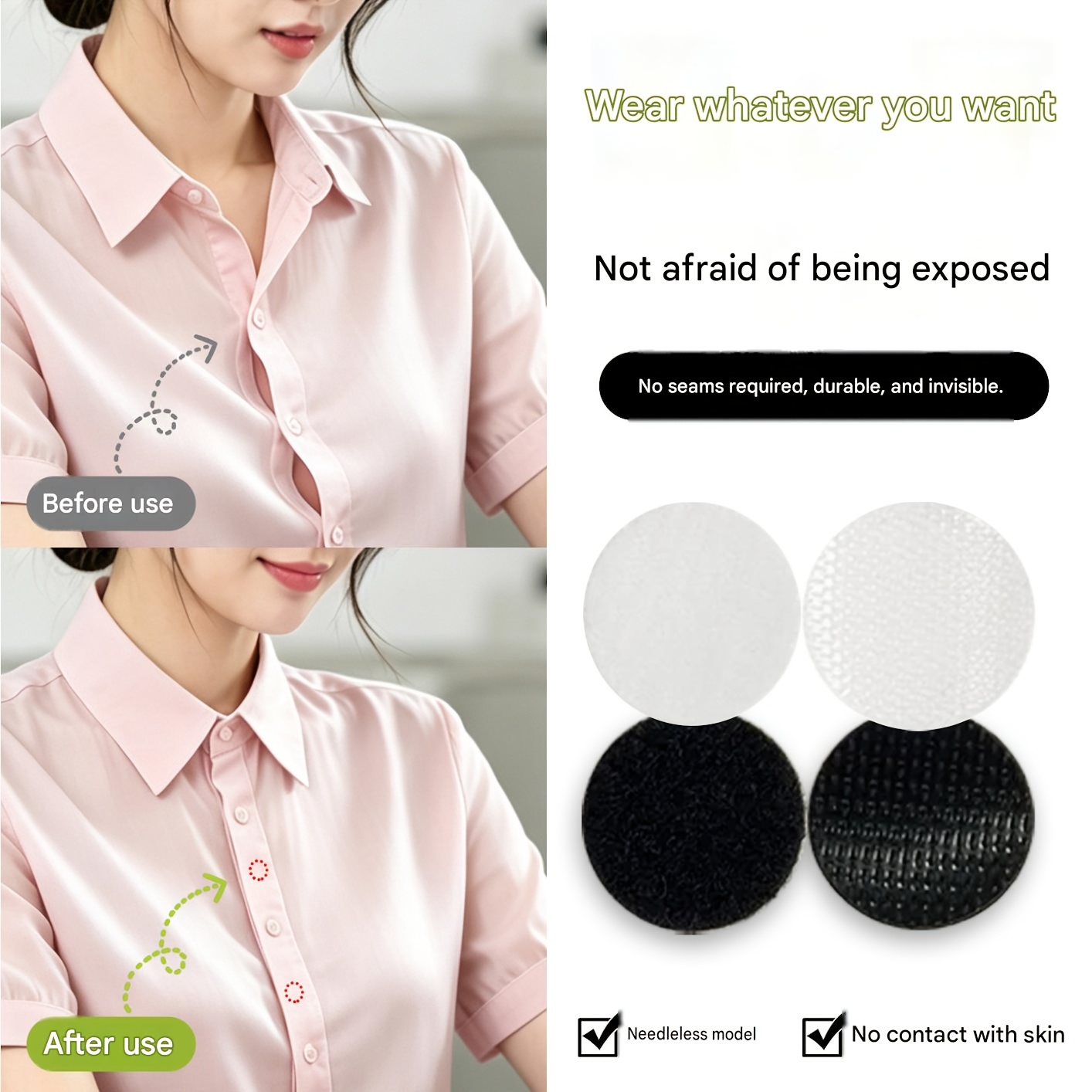 TEMU Shirt Anti-slip Chest Sticker, Low-neck Overalls Strap, Anti-drop Shoulder No-sew Cardigan Collar Fastener Brooch