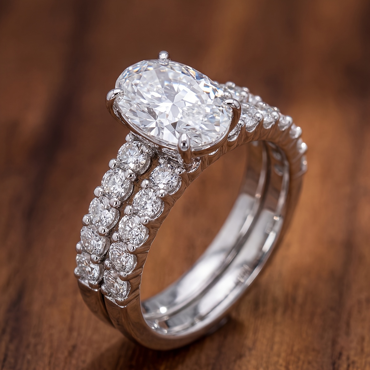 2pc Sparkling Teardrop-Shaped Ring Set, Elegant
