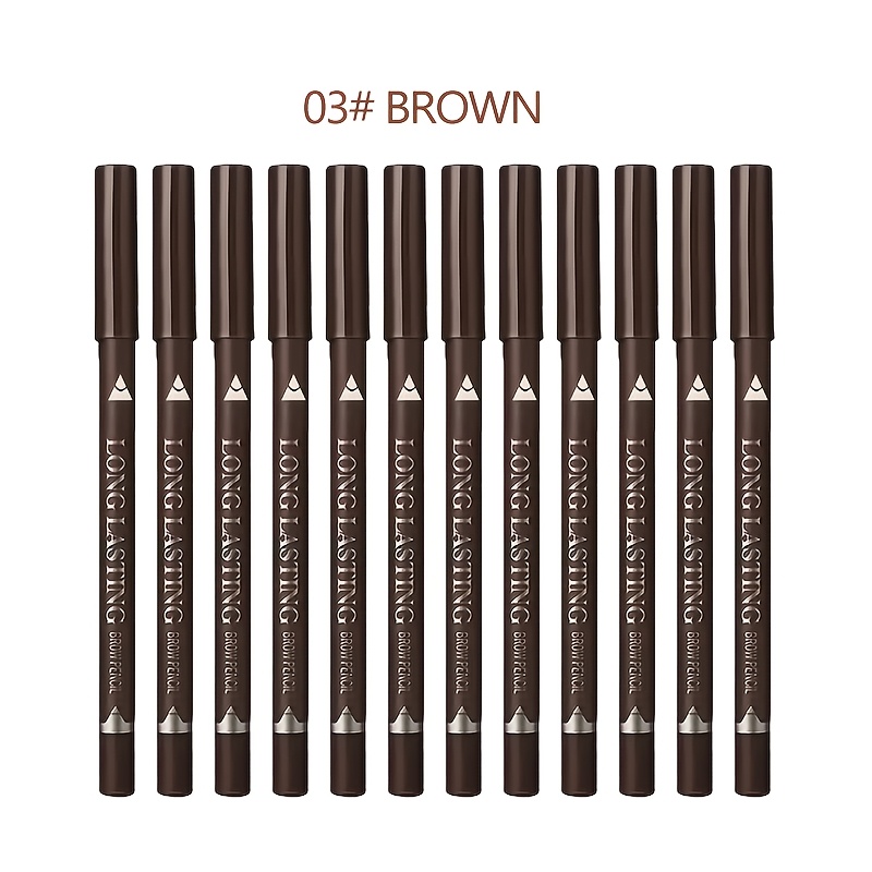 Image of Set Of 12 Waterproof Eyebrow Pencils In Black, Dark Brown, And Brown. Long-lasting Eyeliners Matte End Suitable For All Light Beige , Complete With A Brush For Makeup Application