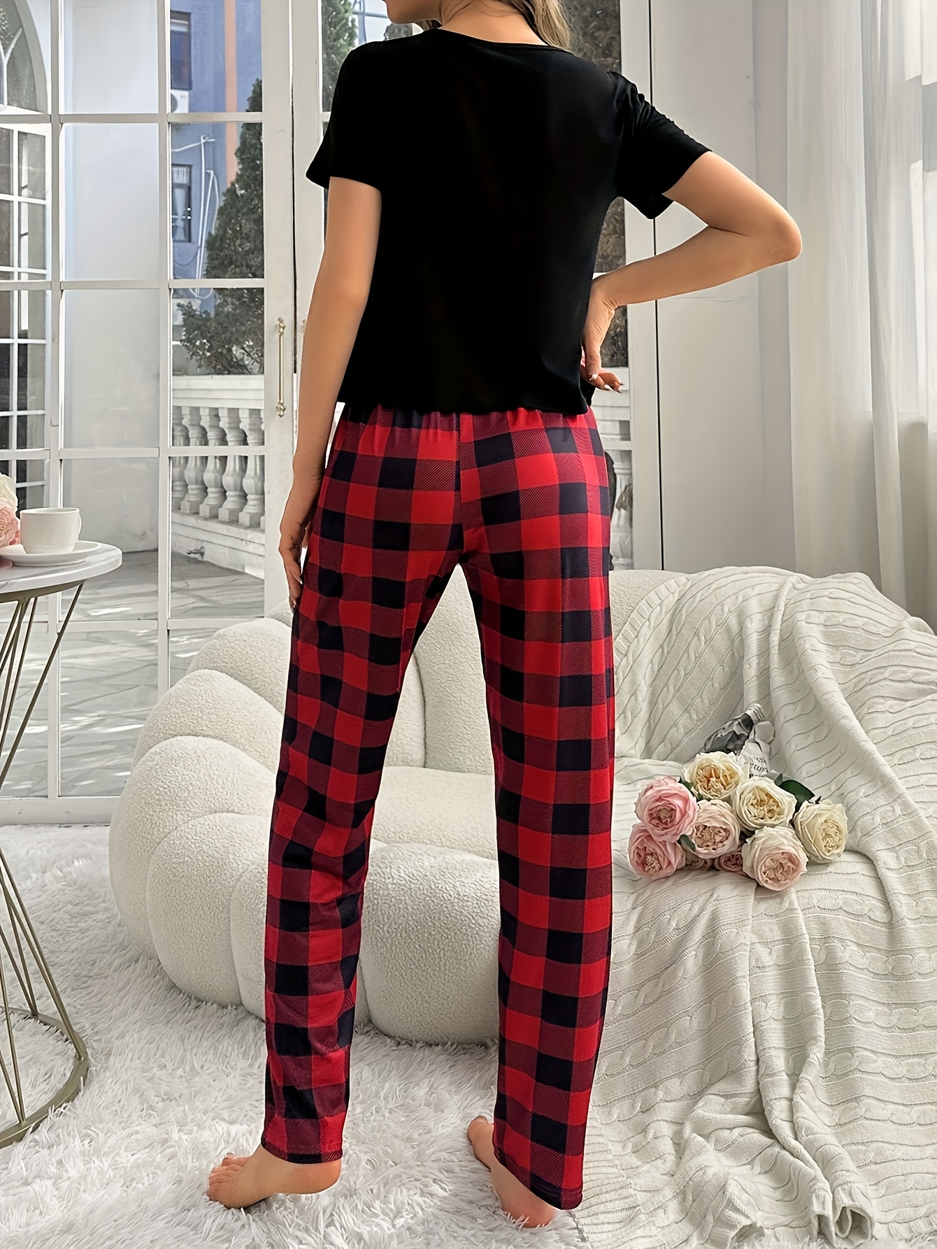 Pantalón De Pijamas Rojas Mujer Conjunto De Pijama Casual De
