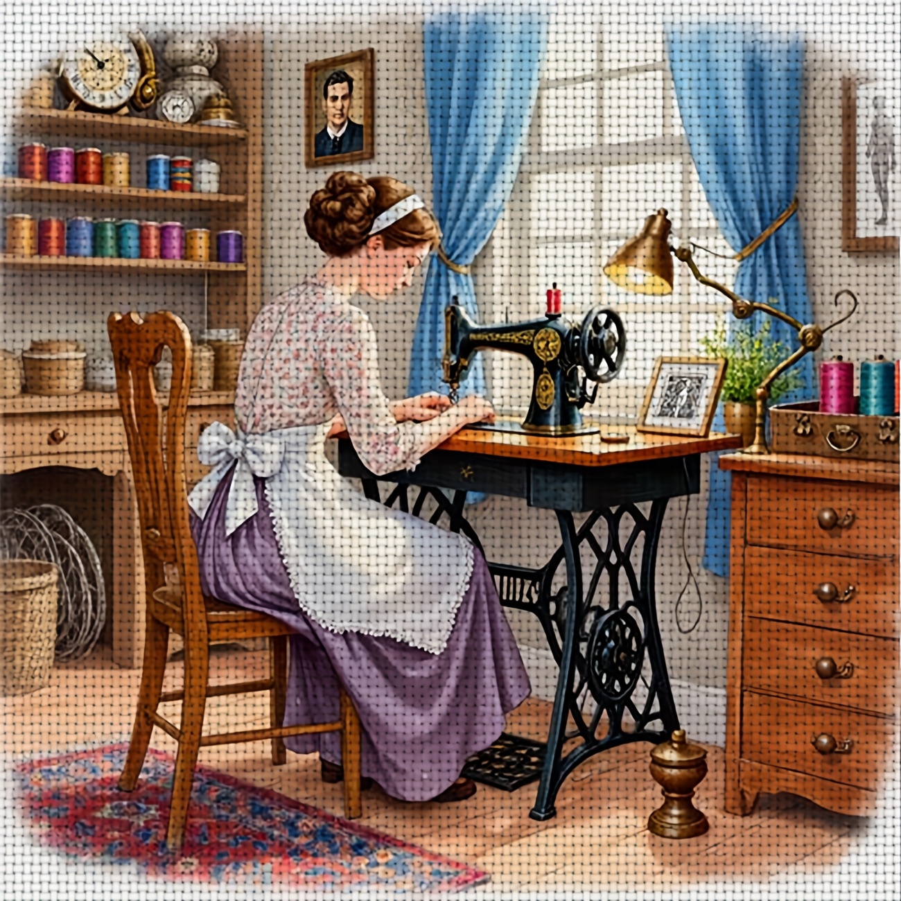 TEMU 1 Kit de Punto de Cruz Estampado | sin "Mujeres Máquina de Coser", Ideal para Principiantes, , Hilo, e Instrucciones, Disponible en 2 Tamaños