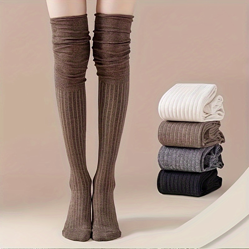 

1 Pair/4 Pairs Of Women's And Autumn Slimming Knee-high Heel Socks, Solid Color Loose High