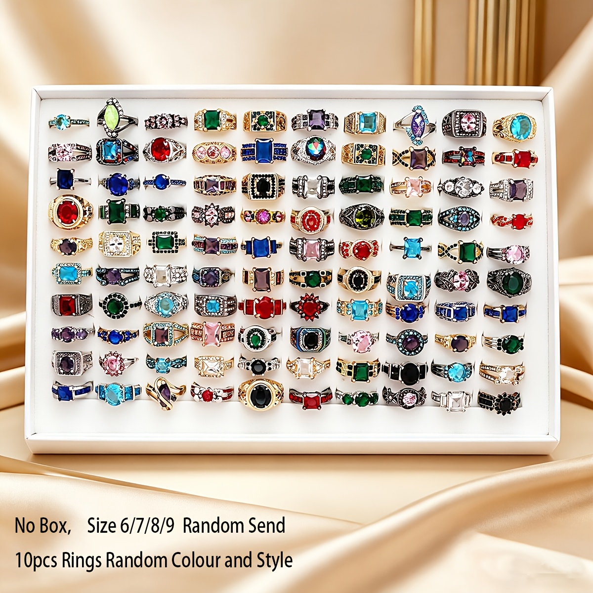 TEMU de 10 anillos de circonita sintética y colorida, de moda, encantadores, elegantes y fáciles de usar para mujer, adiciones , versátiles y de