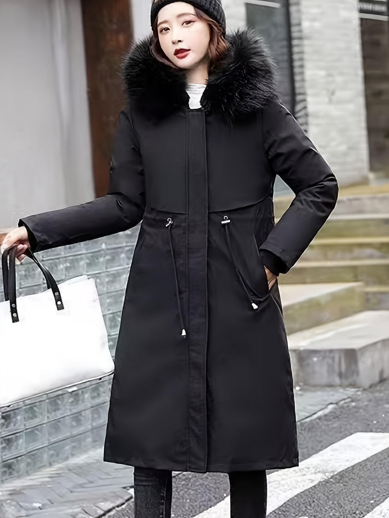 damens winter parka jacke kapuze kunstpelz futter dicker Temu