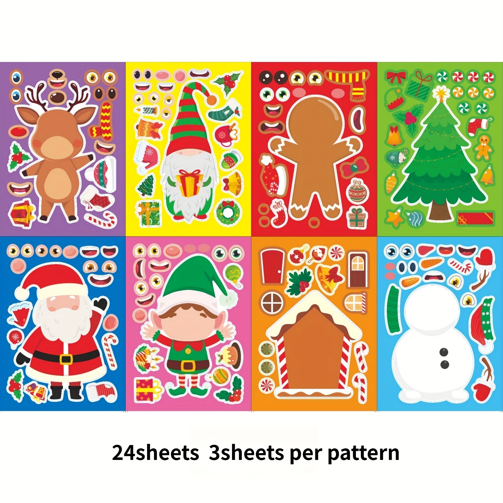 Image of 24 Diy Christmas Stickers For Children | Create Your Own Snowman, Reindeer, Christmas | Disposable Puzzle Game Suitable For Parent-child Relationships, Christmas And Halloween Parties