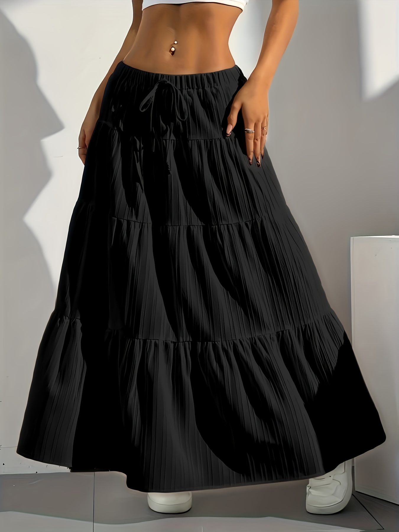 elegant style 2025   border womens wear new solid color half skirt drawstring flared skirt loose half skirt womens