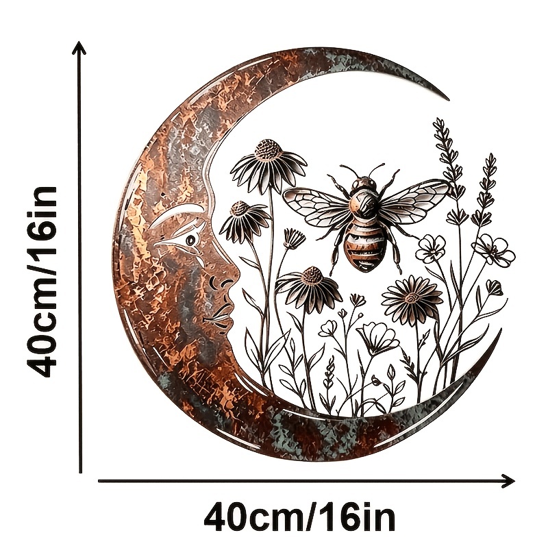 TEMU 2d Flat Hollow Retro Copper Rust Iron Wall Hanging, Crescent Face Cluster Wall Decor, Bohemian Rustic Farmhouse Style, Suitable For Porch Fence