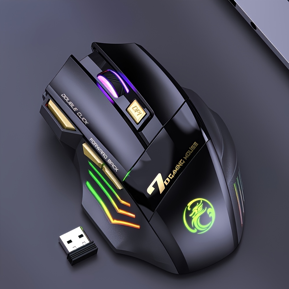 Wireless Gaming Mouse Usb Rechargeable 7 Buttons 2.4ghz Silent Mouse 7 Color Breathing Led