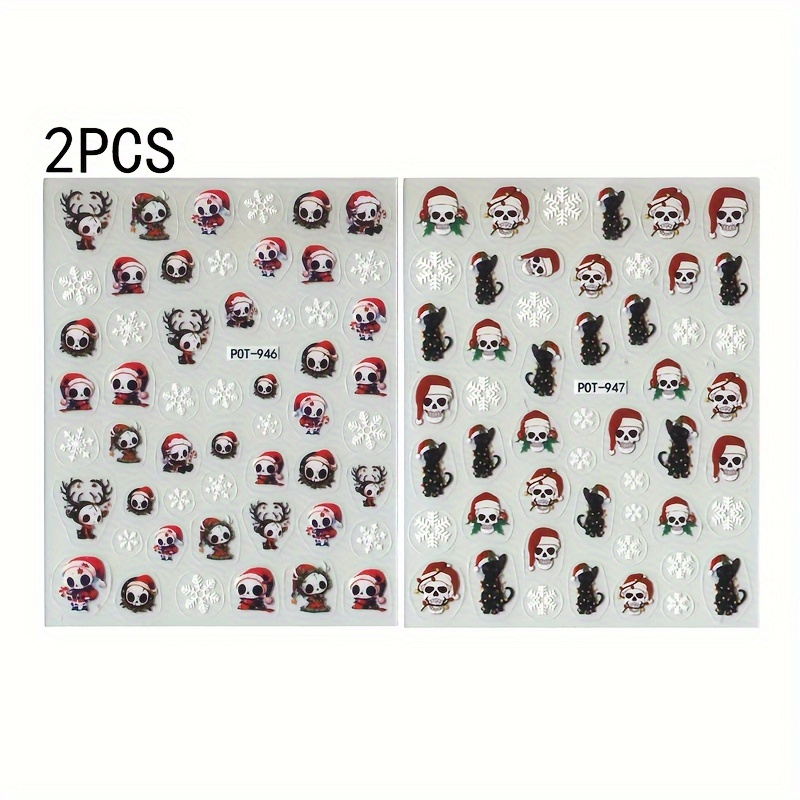 Image of 2 Christmas Snowflake Nail Art Stickers, Cute White Snowflake Nail Decorations, Black Cat Lights Nail Decals, 5d Embossed Self-adhesive Nail Supplies, Autumn And Party Gifts For Women