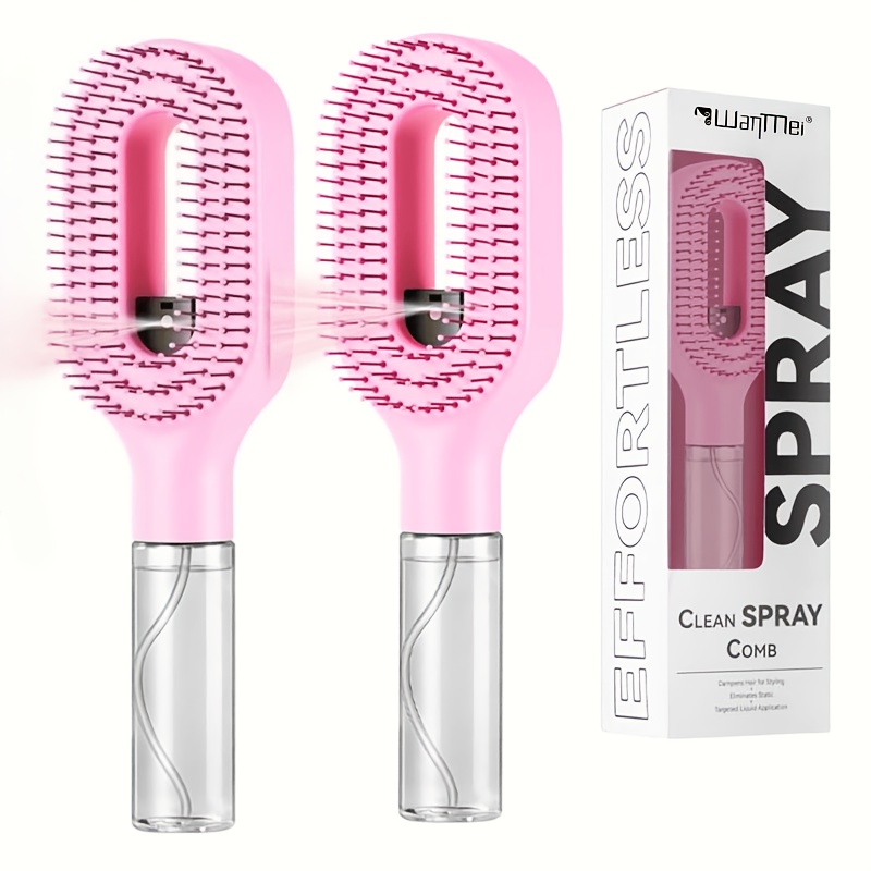TEMU 1/2pcs Hairbrush Mister - Hair Mist Sprayer Brush, 2-in-1 Portable Nylon Detangling Hair Brush With Water Spray For Detangling And Styling - For