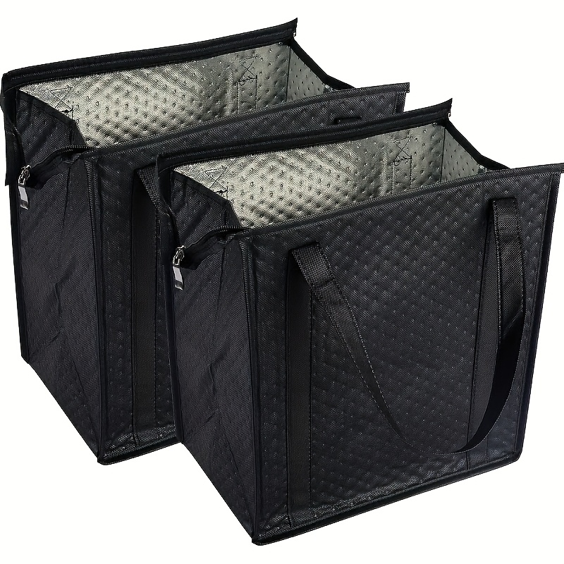 TEMU 2pcs Insulated Grocery Bags, Handheld Thermal Storage Bags, Black Cooler Tote Bags