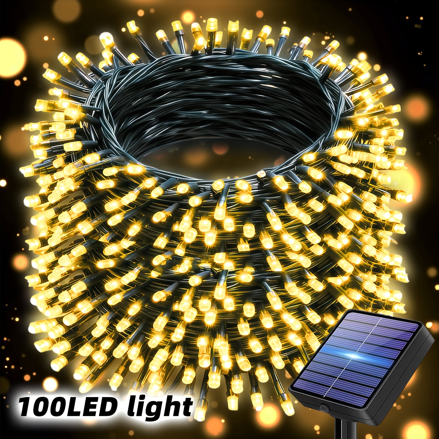 TEMU Guirlande Lumineuse à Énergie Solaire, 12 de Guirlande Lumineuse d'Extérieur, 300/200/100 LED, Lumière Linéaire Vert Foncé pour Jardin, Fonction