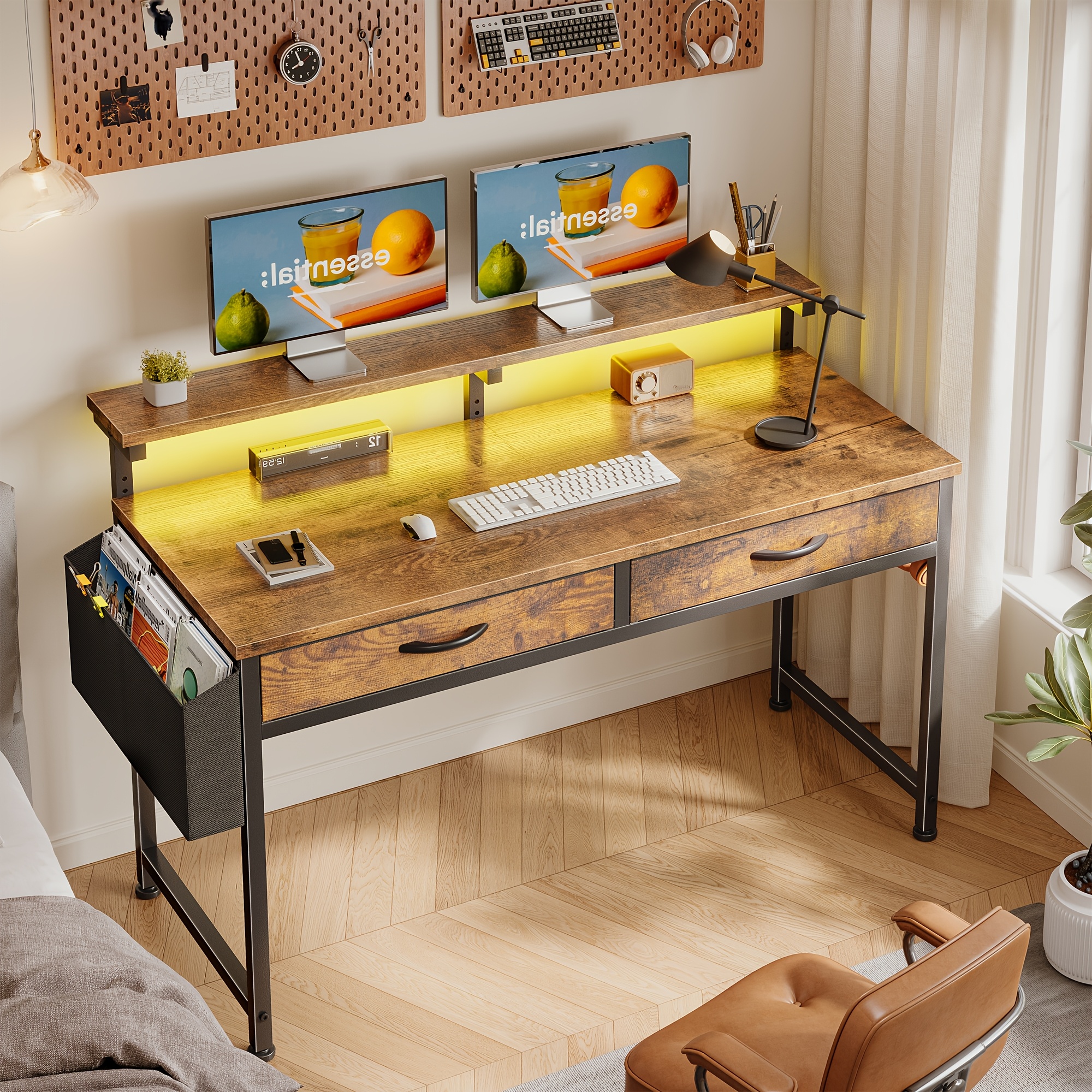 Image of Esports Table Computer Desk Rgb Light Strip Multiple Drawer Storage Heightened And Widened Monitor Stand Thickened 12mm Desktop Study Office Game Table With Hook Side Bag