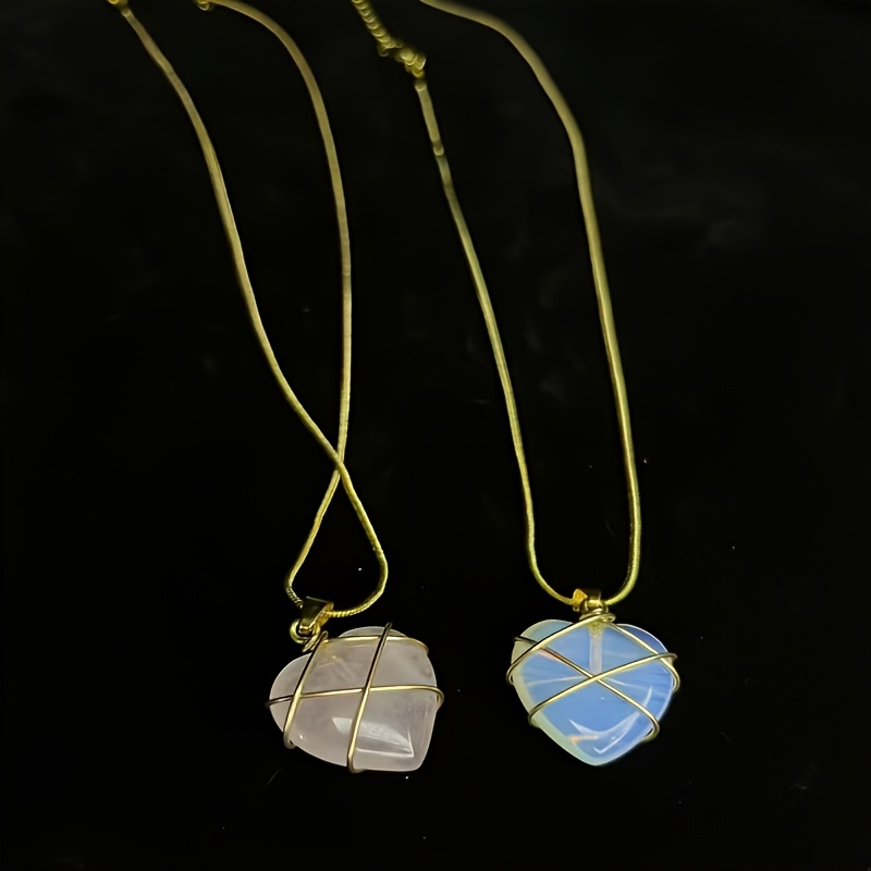 Women's Moonstone & Rose Quartz Heart Necklace, Y2K Style
