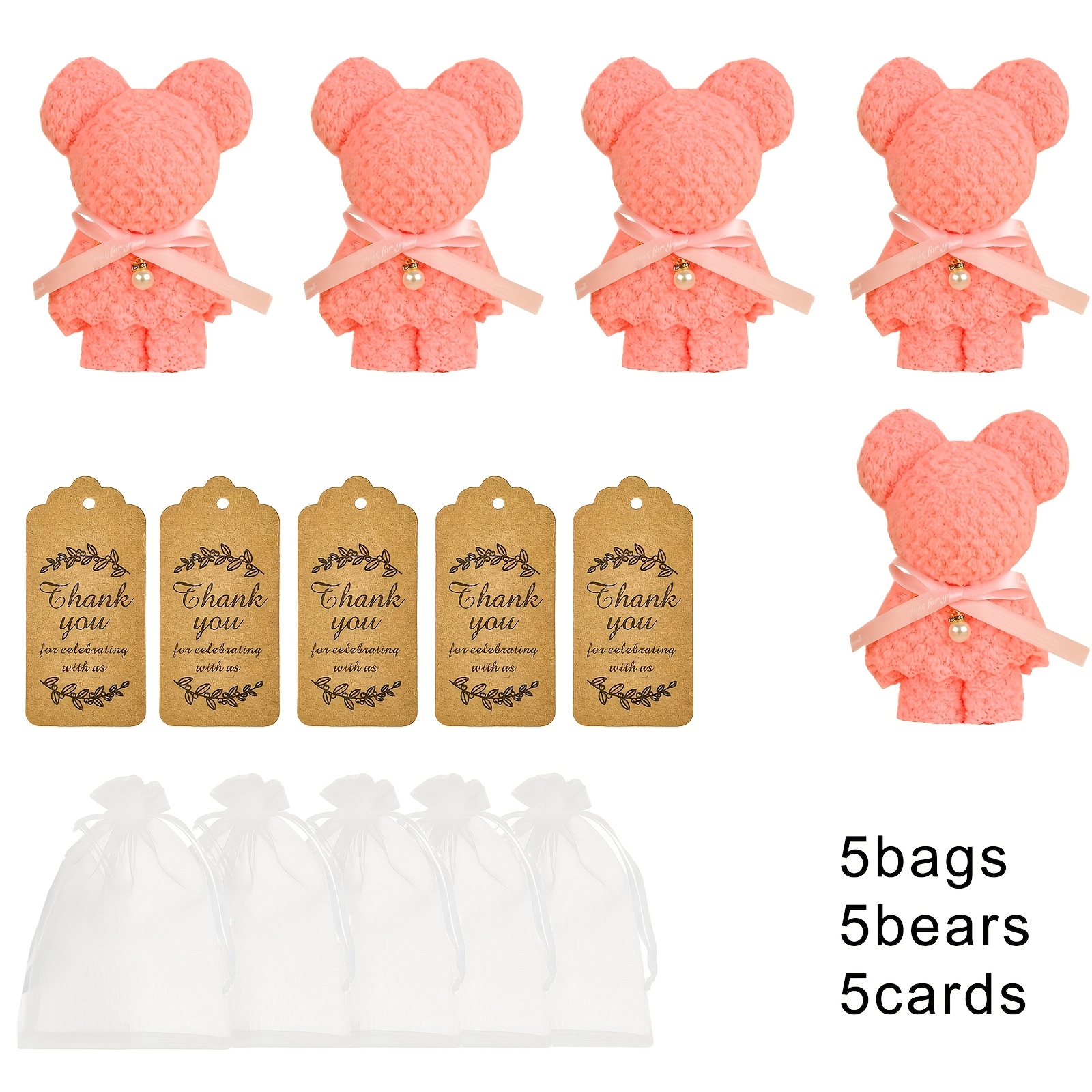 Image of 15/30pcs Melba Bear Towels, With Paper Card And Gift Bag - Perfectly Suitable For Weddings, Birthday Celebrations, And Party Favors