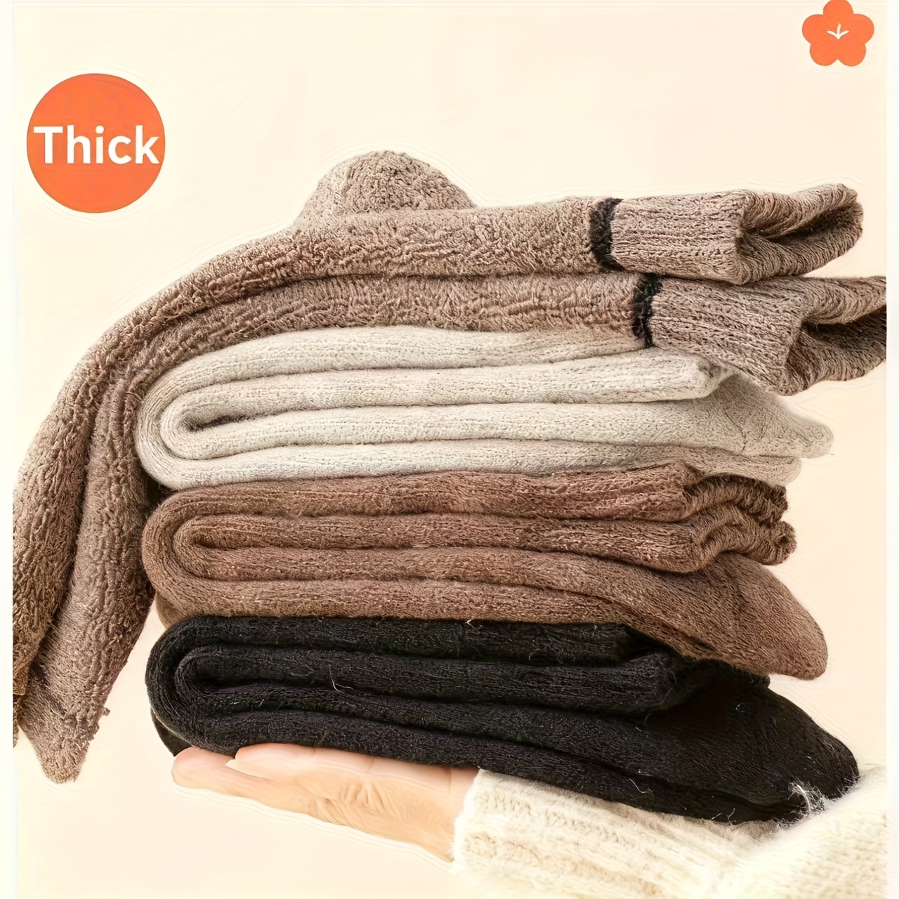 TEMU 3 Pairs Unisex Thick Wool Socks, Random Color. High Wool Content, Keep Feet Warm . Soft, Stretchy And Cozy. Great For Daily Wear And Outdoor