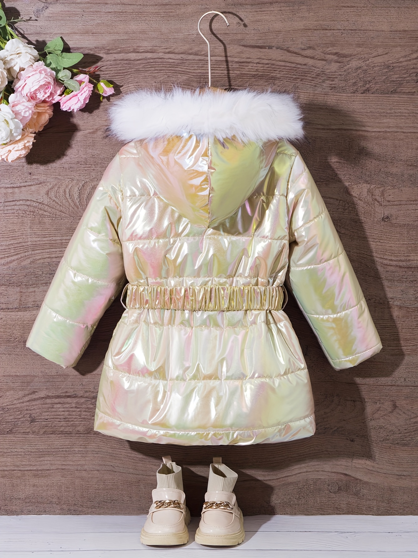 Kerstmeisjes 110-150cm Herfst/Winter Warme Modieuze Klassieke Bontkraag Midi Jas met Riem