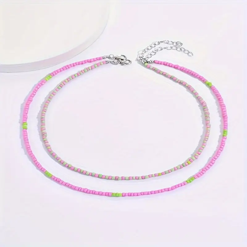 2 Layer Beaded Necklace Green Mix 2 Layer Beaded Necklace Green Mix