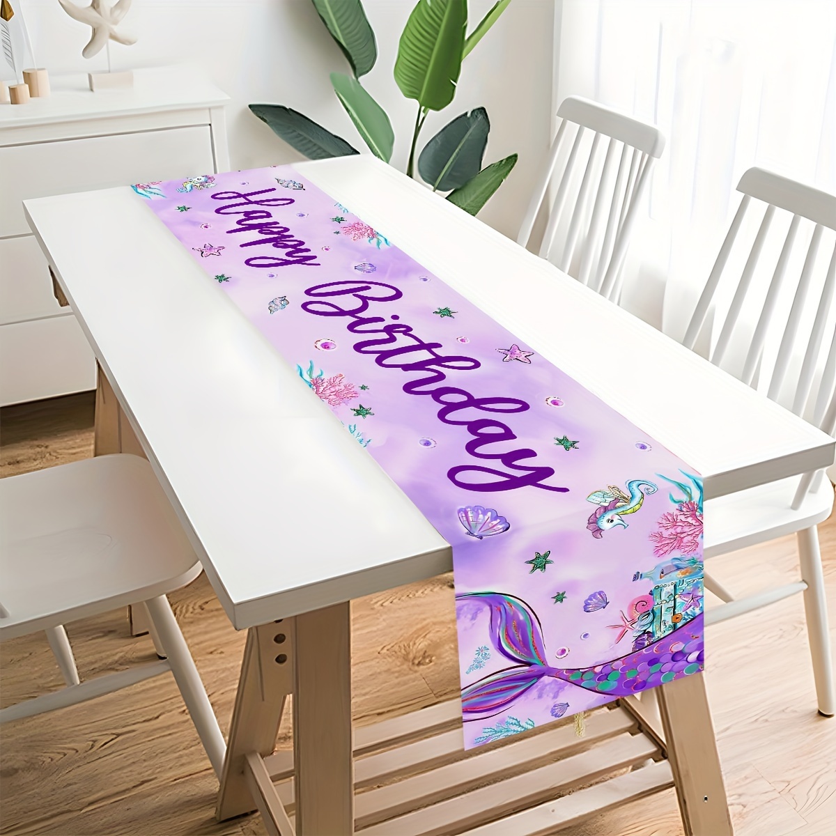 Little Mermaid Theme Party Table Runner Happy Birthday Party - Temu