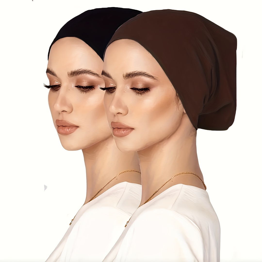 TEMU 2pcs Bonnet extensible sous-tube, Bonnet de base respirant de couleur unie pour femmes, Bonnet hijab intérieur doux et confortable, Cadeaux pour