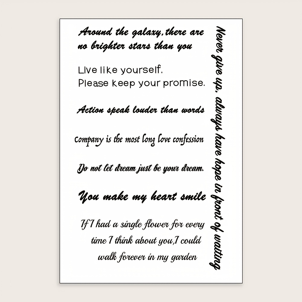 Black English Pattern Holiday Gift Temporary Waterproof Tattoo Sticker Arm Shoulder Neck Clavicle Leg 1pc