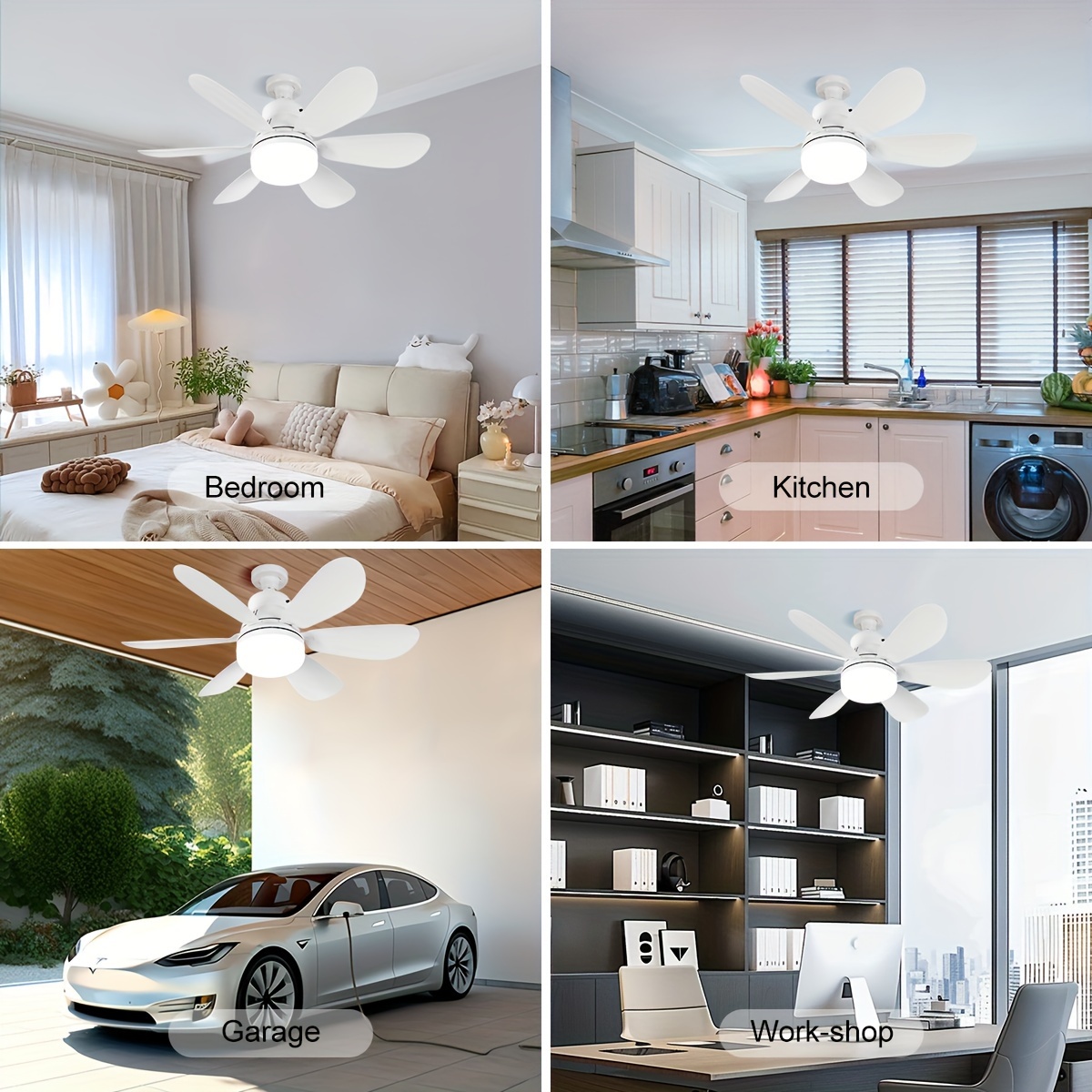 Paquete de 1 Ventilador de Techo con Luz LED, Ventilador Inteligente con Luces y Control Remoto, Ventilador de Toma de Corriente de 6 Aspas, Compatible con Tomacorrientes E26/E27, Iluminación Ajustable y Velocidad del Viento, Adecuado para Sala de Estar, Dormitorio, Cocina y Comedor - Iluminación Inteligente para el Hogar Blanco