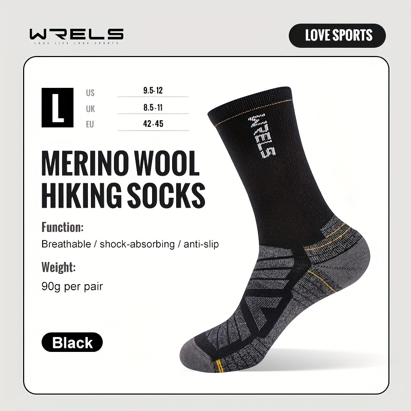 E-shop Ein Paar WRELS Merino Wolle Sportsocken mit einem Handtuchförmigen Boden für Stoßdämpfung, atmungsaktiv und bequem, für Aktivitäten wie