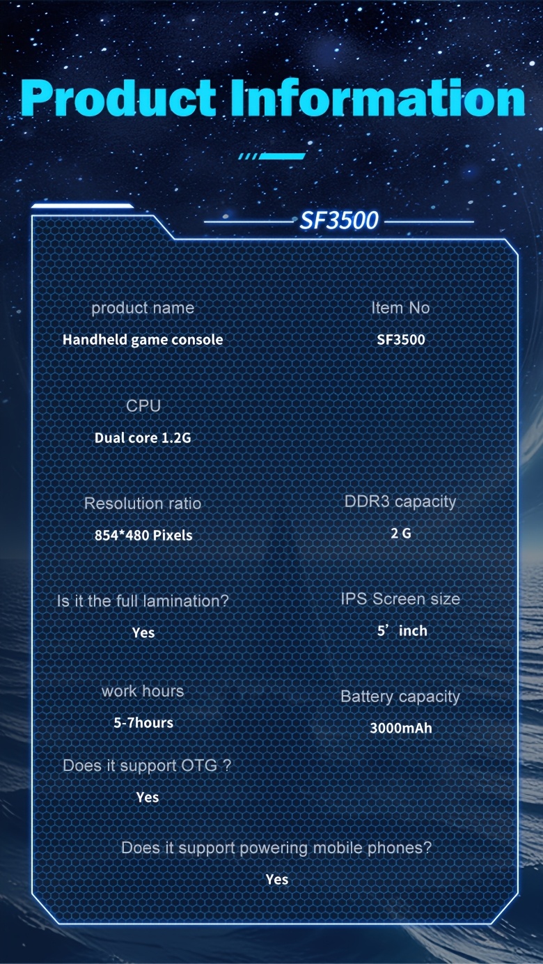 YAJOTIN SF3500 Portable Retro Gaming Console | 5-inch IPS HD Screen, USB Rechargeable, Lithium Battery, Ergonomic Design with Stand, Compact and Durable, Ideal for Birthday, Halloween, Christmas Gifts