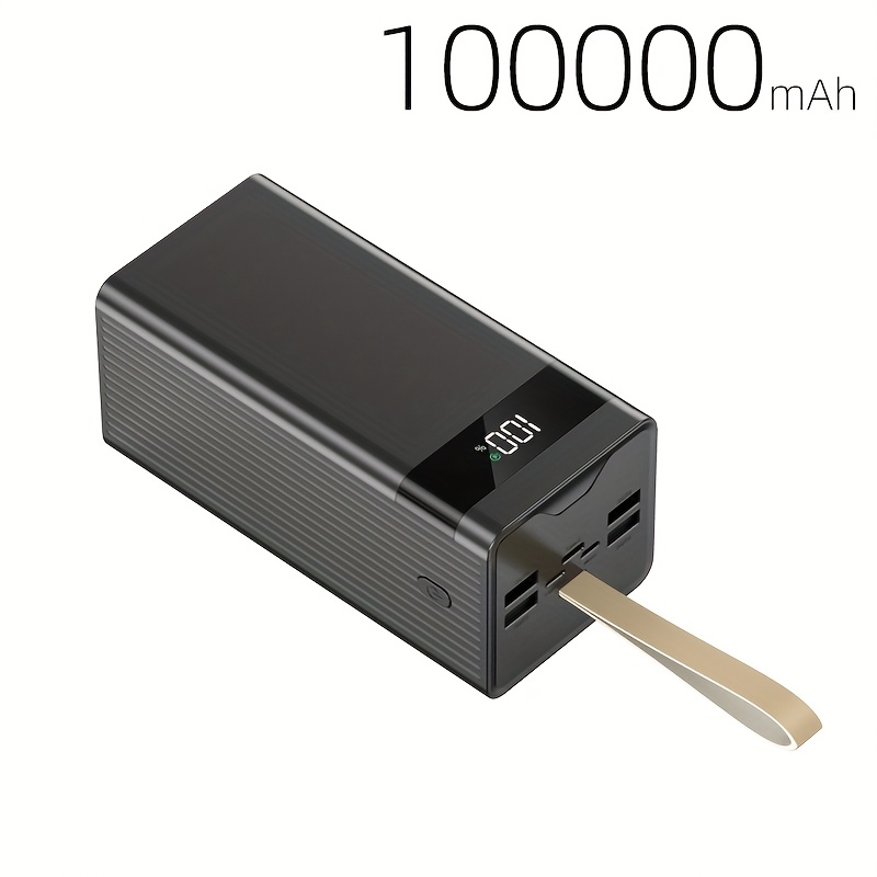 100000 mAh Power Bank, dvosmerno hitro polnjenje, inteligentni digitalni zaslon, usnjen vrvica, zunanja LED lučka za kampiranje, Power Bank