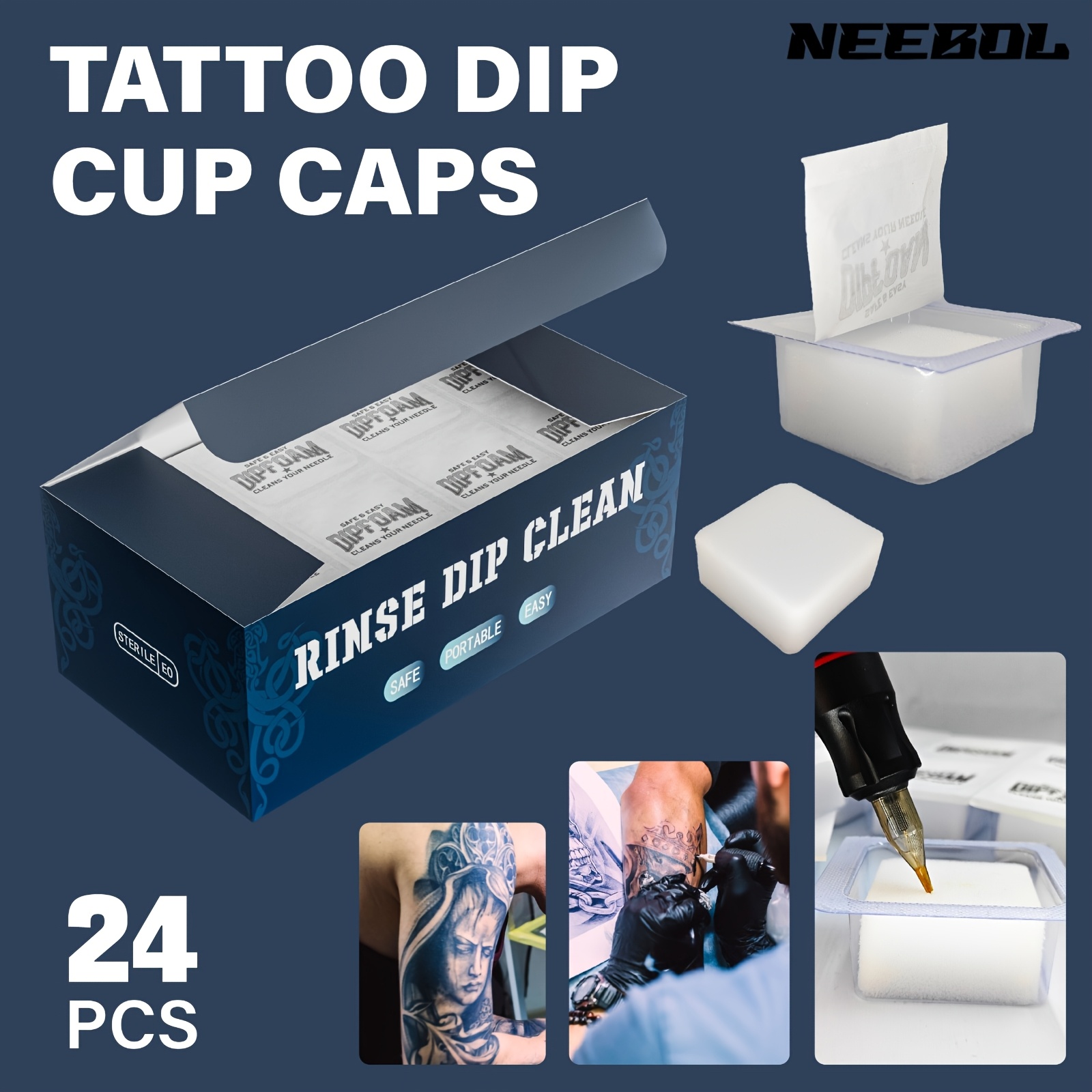 

24pcs, Neebol Tattoo Dip Cups, Cleaning Cup Tattoo Disposable Dip Foam Caps Cups Cleaning For Needle And Tip Dip Cartridge Dip Foam Tattoo Clean Supplies, Makeup Valentine's Day Gift