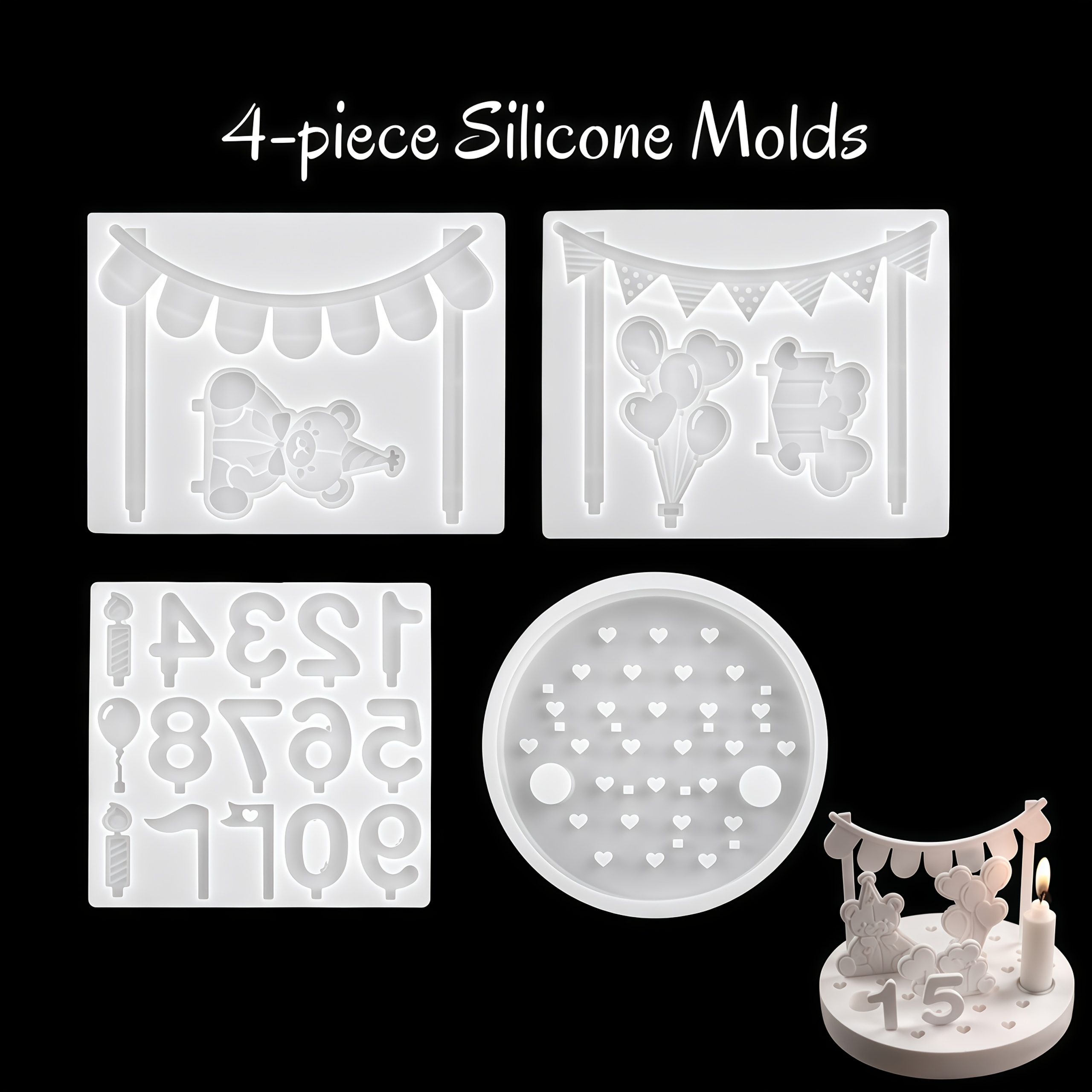 TEMU 4 pièces Moule en Silicone Décoration Anniversaire , Moule en Silicone pour Résine, Moule à Bougie Cadeau Anniversaire, Parfait pour DIY Résine,