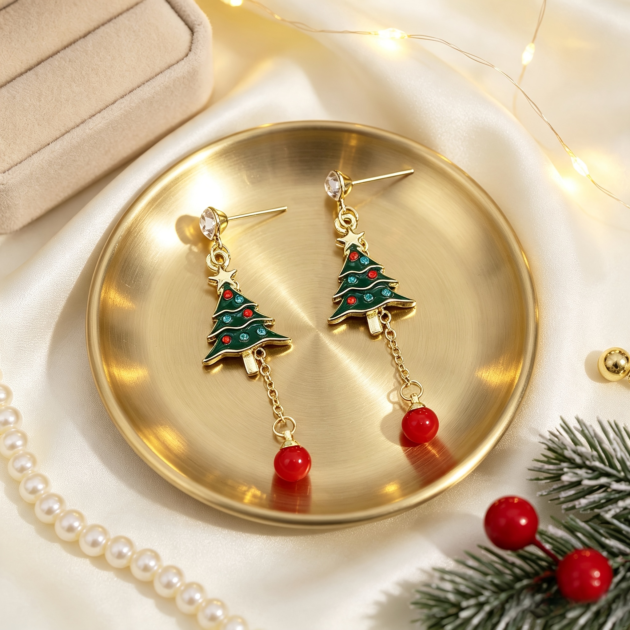 Women's Fashionable Holiday Christmas Tree Long Earrings