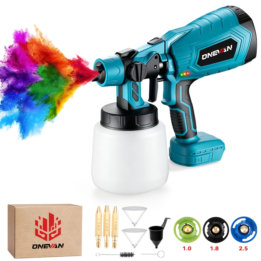 Image of 1000ml Cordless Hvlp Spray Gun Power Tool, Adjustable , , Suitable For Walls, Furniture, Fences, And Wood, Compatible With Onevan Batteries.